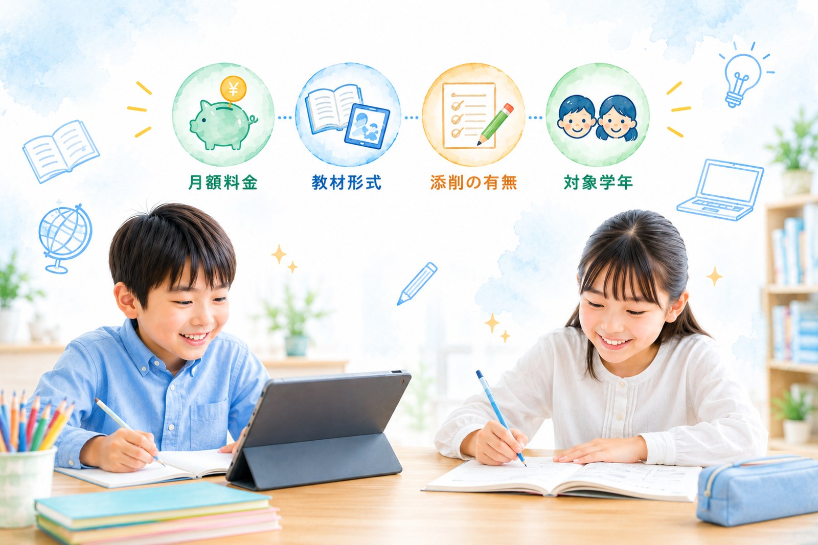通信教育（紙・タブレット教材）の比較
